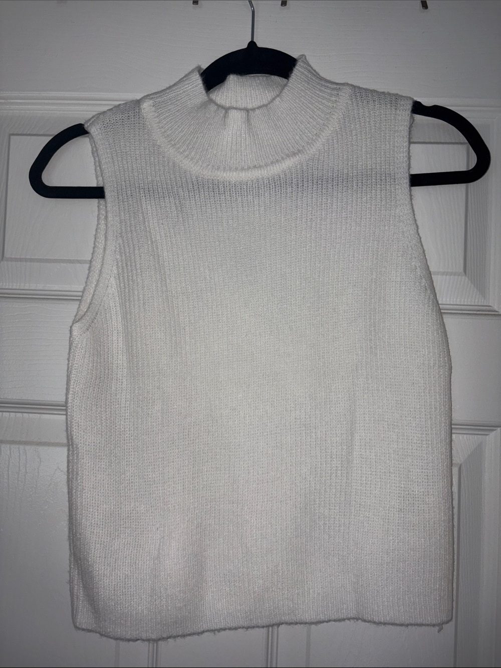 Sleeveless Mock Neck Knit Top in White